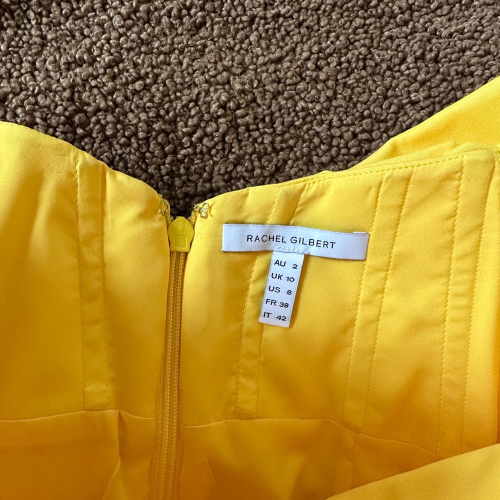 Rachel Gilbert Xavier Off-the-Shoulder Puff-Sleeve Mini Dress in Yellow Size 6 - Picture 8 of 14